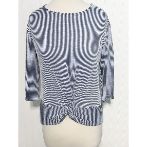Anthropologie W5 Textured Striped‎ Knotted Front Top Blue White Size Medium - Picture 1 of 9